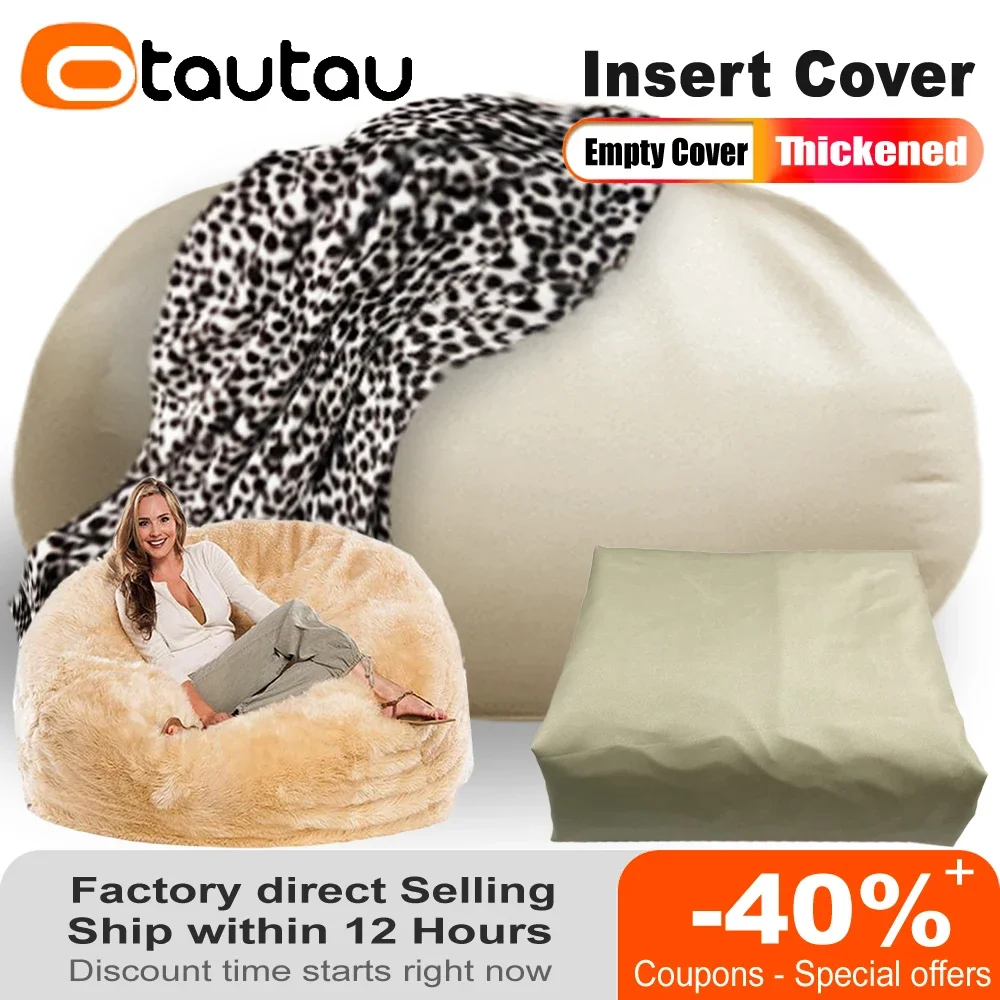 OTAUTAU 2/3/4/5/6/7ft Giant Inner Linner Pouf Cover for Bean Bag