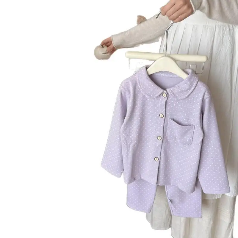여아용 귀여운 가디건 홈웨어 아동용 잠옷 카와이 캐주얼 코트 세트 남아용 라펠 패션 투피스 의류 2025 키즈 보이