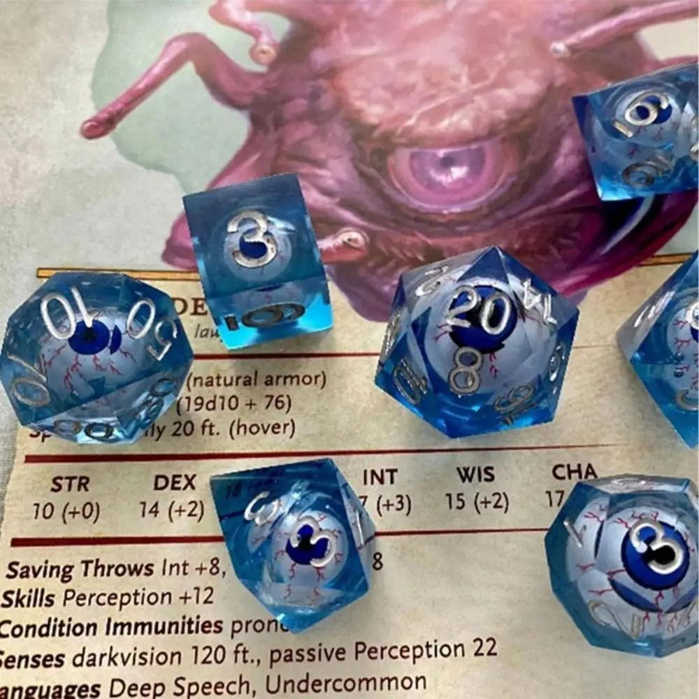 Eyes Liquid Core Handmade Dice Resin Dice Set Handmade Polyhedral Funny Death Peep Eye Liquid Core 7Pcs