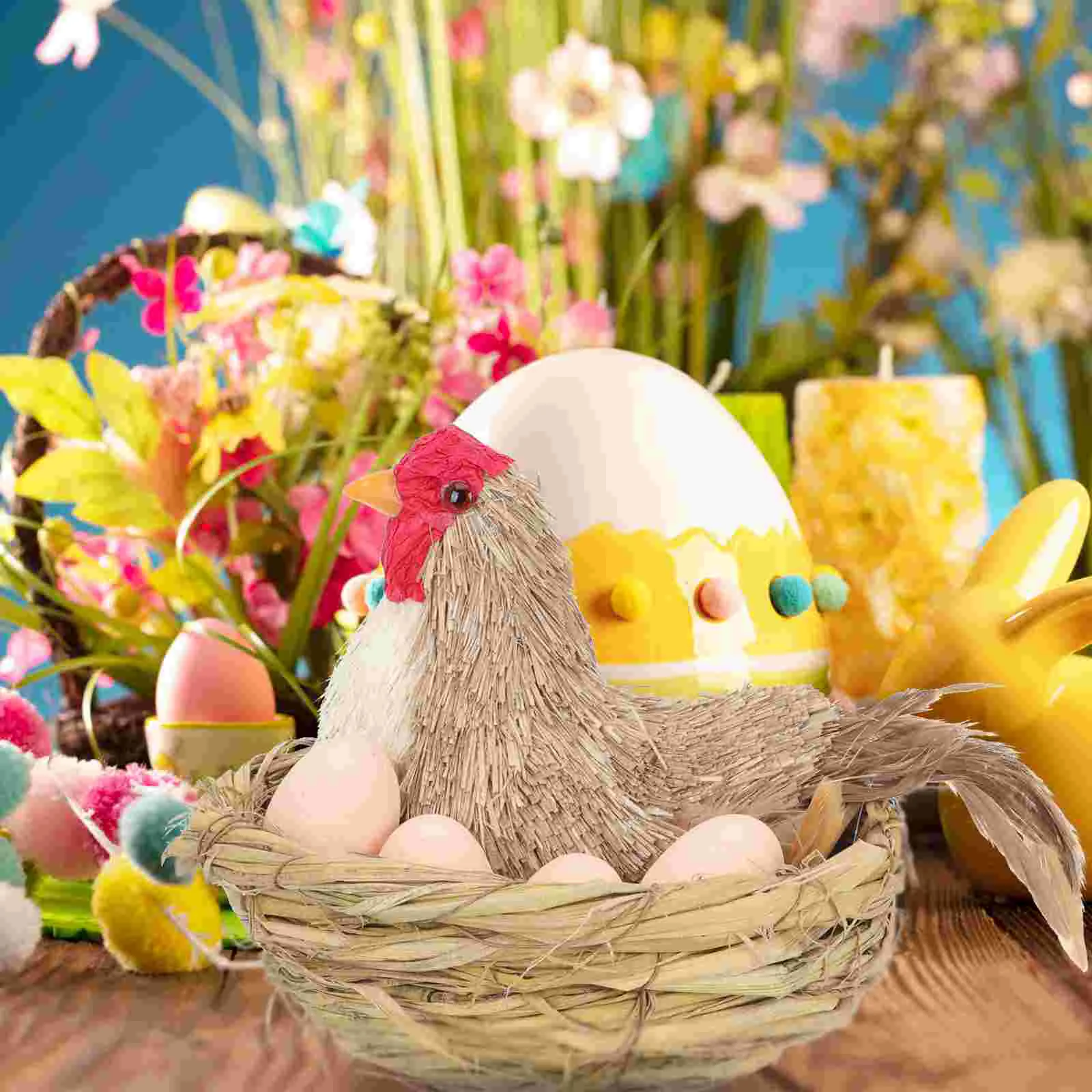 

Easter Hen Push Grass Small Eggs Handicraft Decoration Pastoral Style Chicken Hatching Egg Weaving Hen Plus Eggs Plus Grass Nest