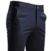 Men's Suit Pants Stretch Smart Casual Trousers Pocket Solid Color Straight Wearable Full Length Home Work Black Dress Pants 3