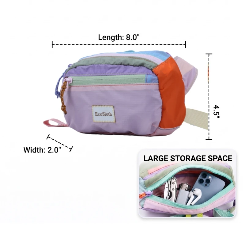 EcoSloth Waist Pack Belt Bag For Unisex and Random Dopamine Portable Outdoor Travel Bags Single Shoulder Handheld Crossbody Bag 6