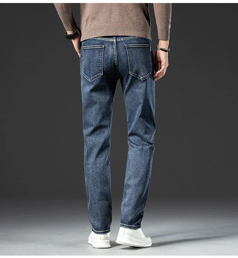 2024 Spring Autumn Clothing Youth Men's Slim Straight Jeans Simple Fashion Men's Fit Cotton Stretch Nostalgic Denim Jeans