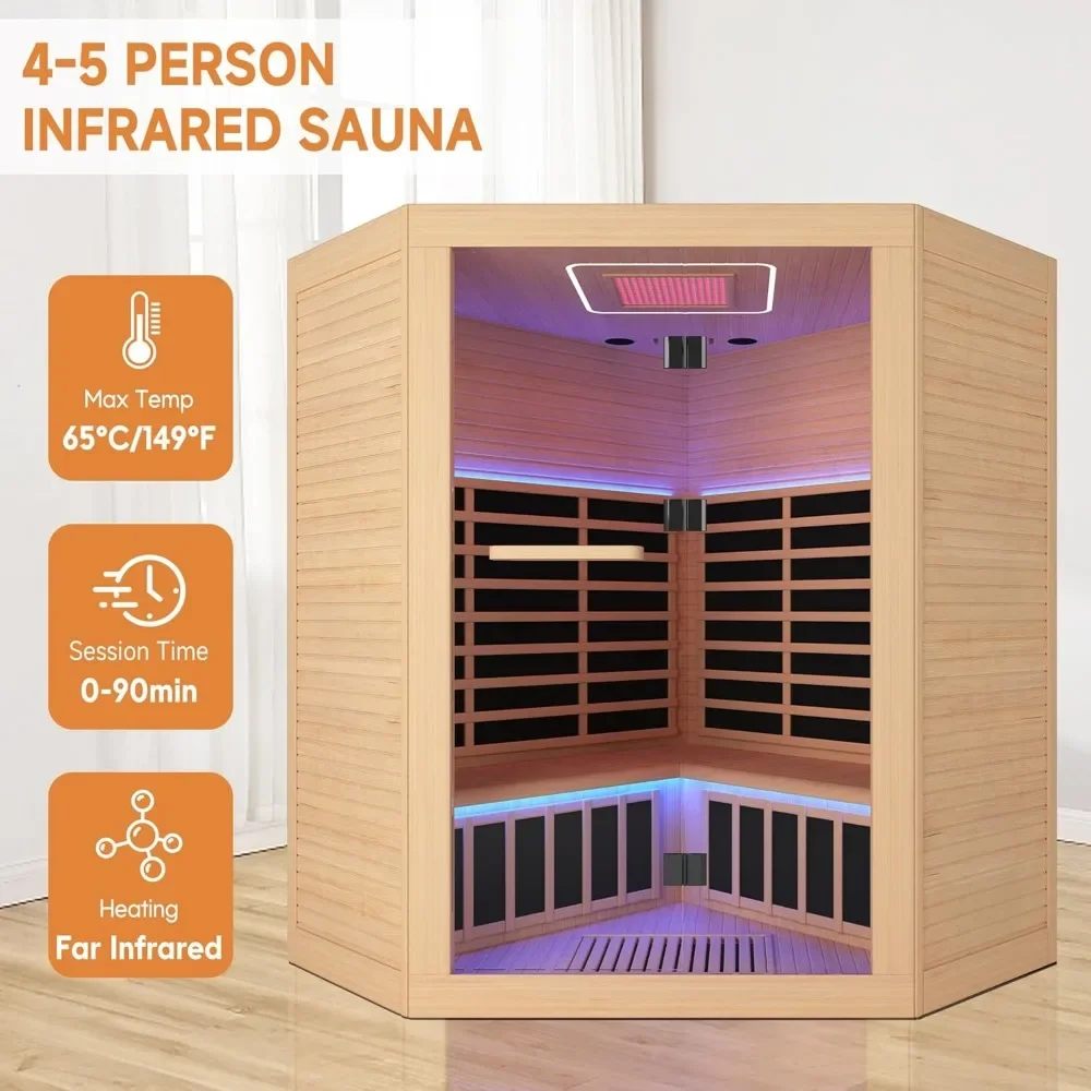 Sauna, 5 Person Far Infrared Saunas Room Low-EMF Dry Saunas with 11 Heating Plates Beauty Lamp Oxygen Bar Speaker Control Panel 3