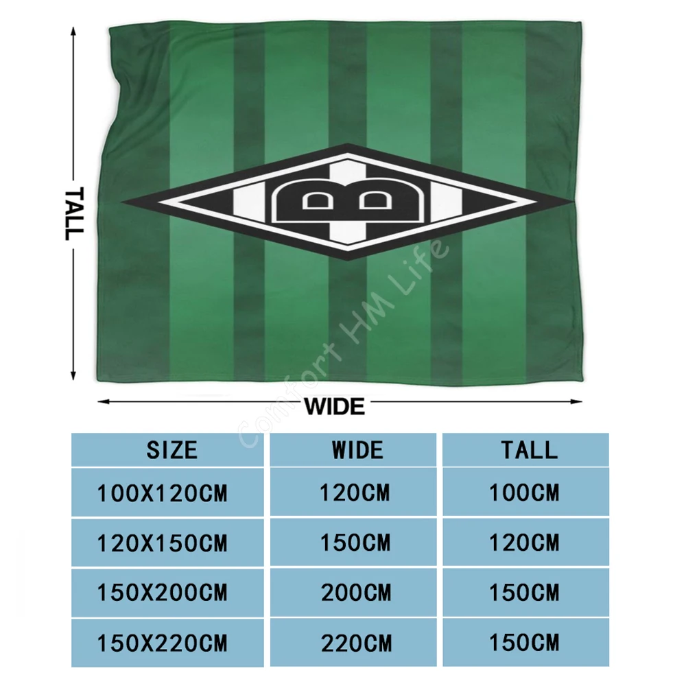 보루시아 Monchengladbach 프린트 담요, 부드럽고 가벼운 따뜻한 플란넬 던지기 담요, 가정용 침대 소파, 사무실 봉제 퀼트 침대 스프레드