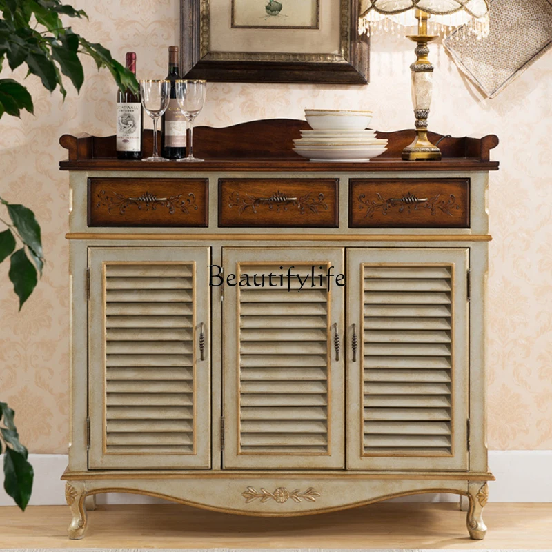 

American-Style Solid Wood Shutter Shoe Cabinet Living Room Balcony Locker