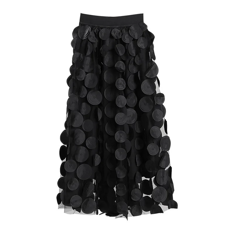 

2023 Cekcya Spring Autumn Niche Design Maxi Skirt for Fashion Women Ladies 3D Polka Dot Tulle Skirts Female Boutique Streetwear
