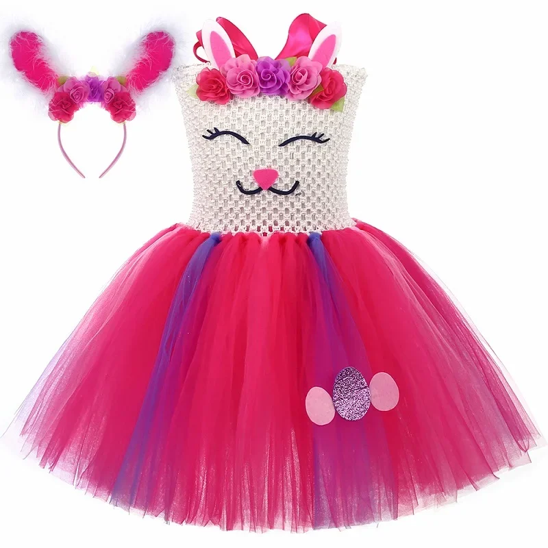 thumbnail image 1 of Disfraz de conejito de Pascua para niñas, vestido de princesa con tul y flores para niñas, disfraces de conejo para niñas, ropa festiva de Halloween, vestidos, 1 of 5