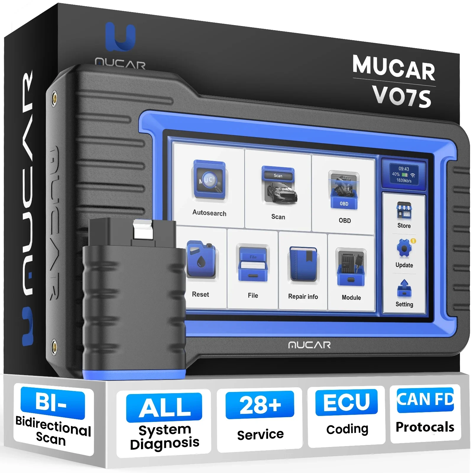 MUCAR-Outils de diagnostic complet du système de voiture, EAU OBD2, 28 réinitialisations, test actif, fonction de codage ECU, VO7S, VO7