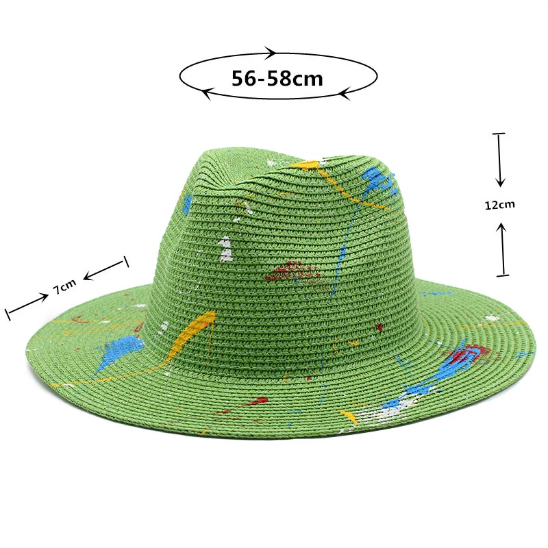 Watercolor splashing ink jazz straw hat leisure outdoor fishing sunshade  men's hat Panama sun hat beach sunscreen women's hat