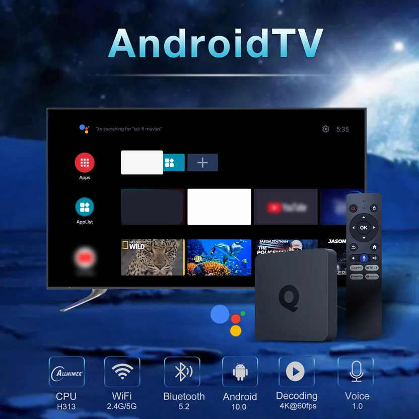 ATV Q1 H313 Quad Core Dual Wifi AndroidTV 11 TV Box 8GB 16GB 2.4G / 5G BT5.2 Set Top Box Media Player