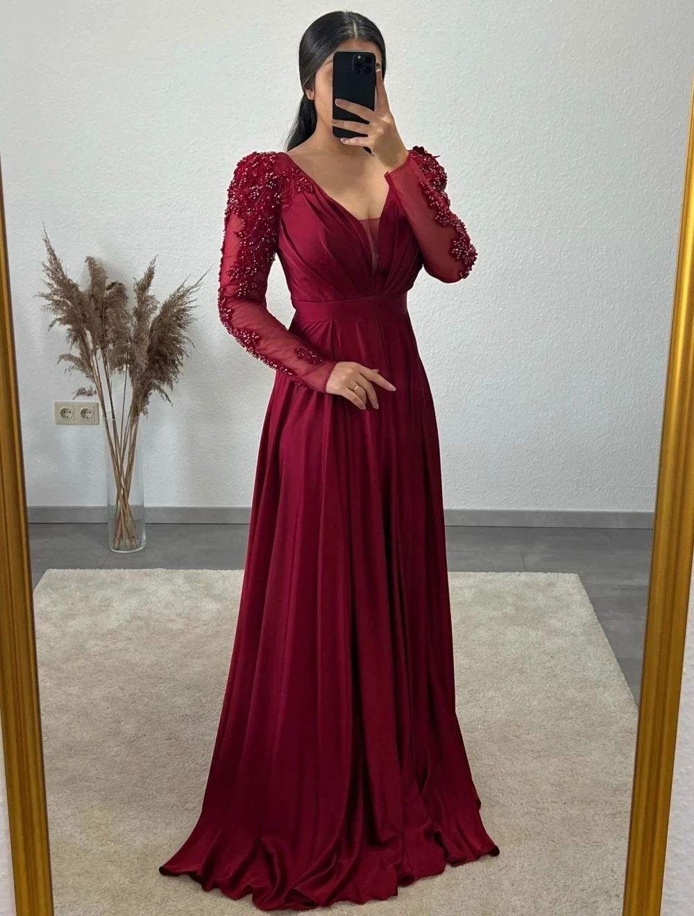 

Long Sleeves Evening Party Gowns Luxury Lace Beading Floor-Length Formal Prom Homecoming Bride Robe De Soiree Vestido De Noche