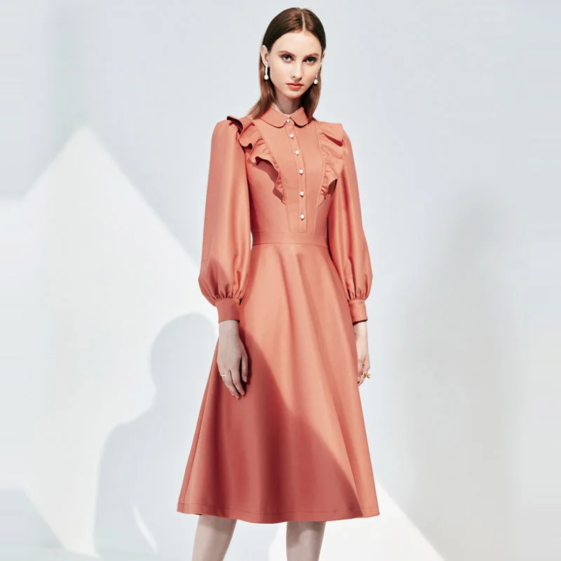 

High end Hepburn dress women's clothing autumn new French doll neck retro temperament long sleeve