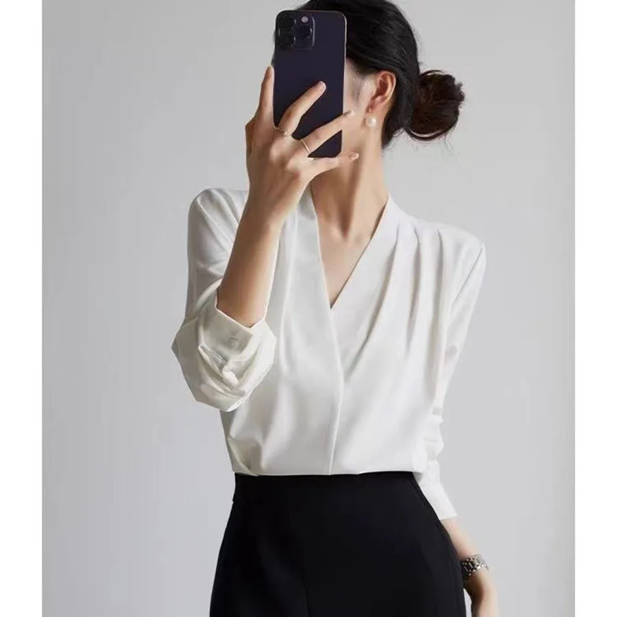 Camicetta Donna Con Scollo A V E Maniche Ad Aletta In Chiffon - Leggera, Traspirante, Per Ufficio E Tempo Libero - 6