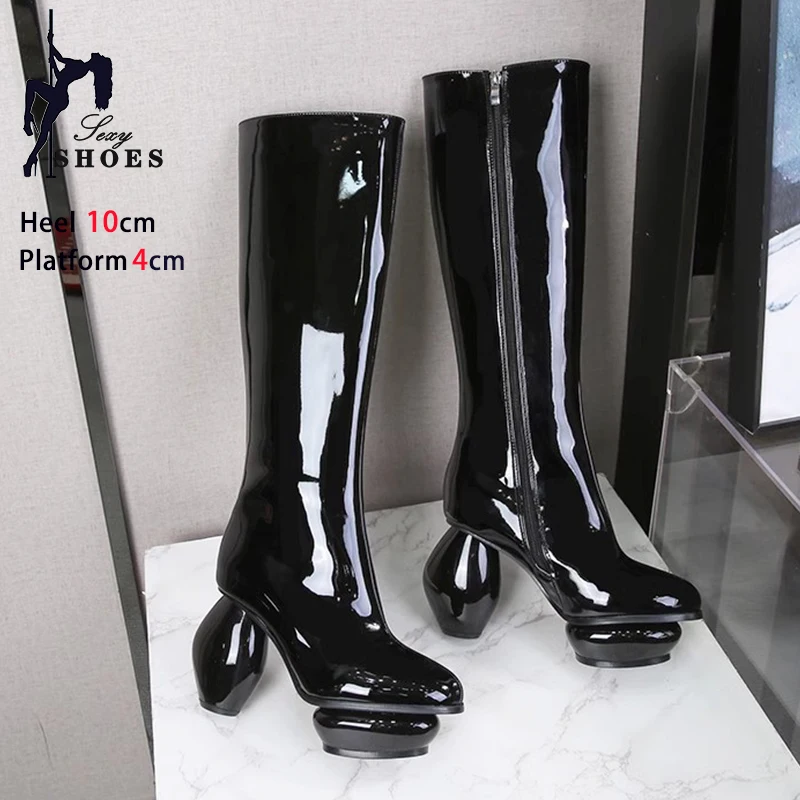 Size 34-44 Black Knee-High Boots For Women 10CM High Heels Autumn Winter Shoes Side Zipper Strange Style Female Long Shoes Botas