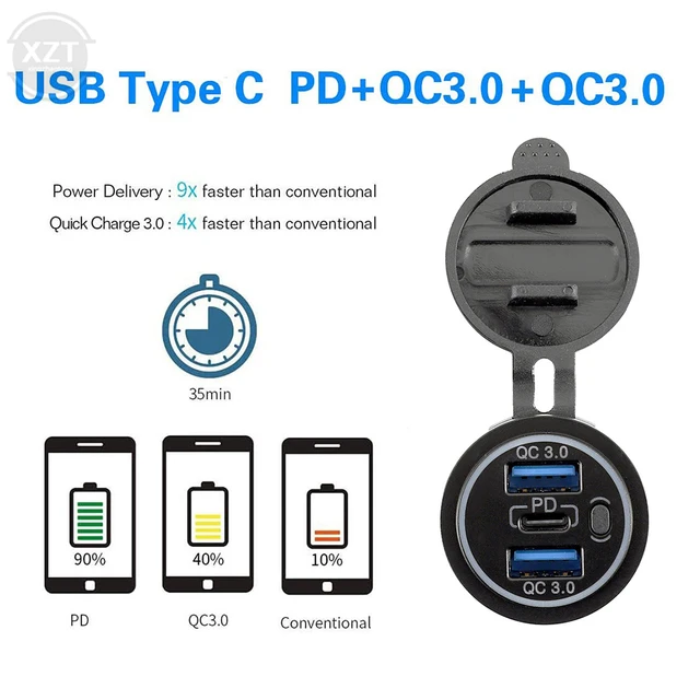 12/24V Aluminium Metall USB-Steckdose USB C Auto ladegerät Steckdose USB- Steckdose 24V Zigaretten anzünder Schnell ladung für Auto Boot Marine RV -  AliExpress