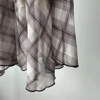 Flowing Check Midi Skirt 2026 Spring Summer New Retro Long Skirt Seaside Holiday Casual Brown Women Clothing - Image 3