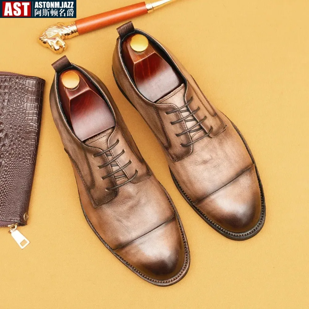 

Soft Cow Leather Men's Formal Shoes Luxury Quality Handmade Brand Genuine Leather Vintage Wedding Social Derby Shoes for Male