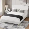 Teddy Boucle 4FT6 Double Bed Frame Ottoman Storage Bed With Gas Lift Ivory Upholstered Luxury Panel Headboard Bedroom Furniture 1
