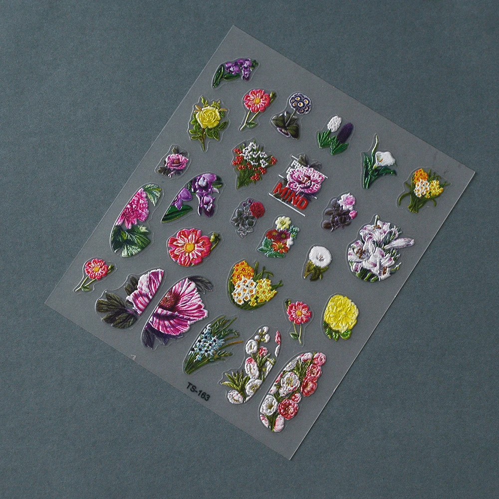 Flowers Blooms 5D Nail Sticker Soft Reliefs Back Glue Tape Nail Sliders 3