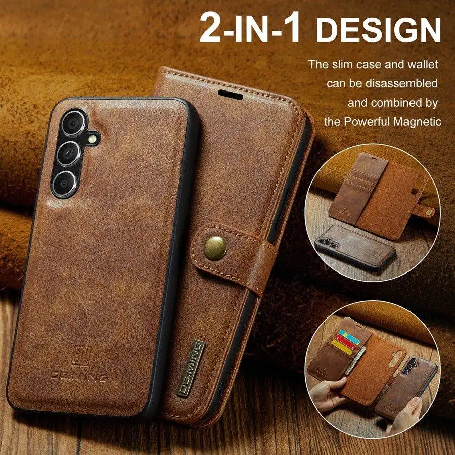 Detachable Magnetic Leather Wallet Case with Removable Flip Cover