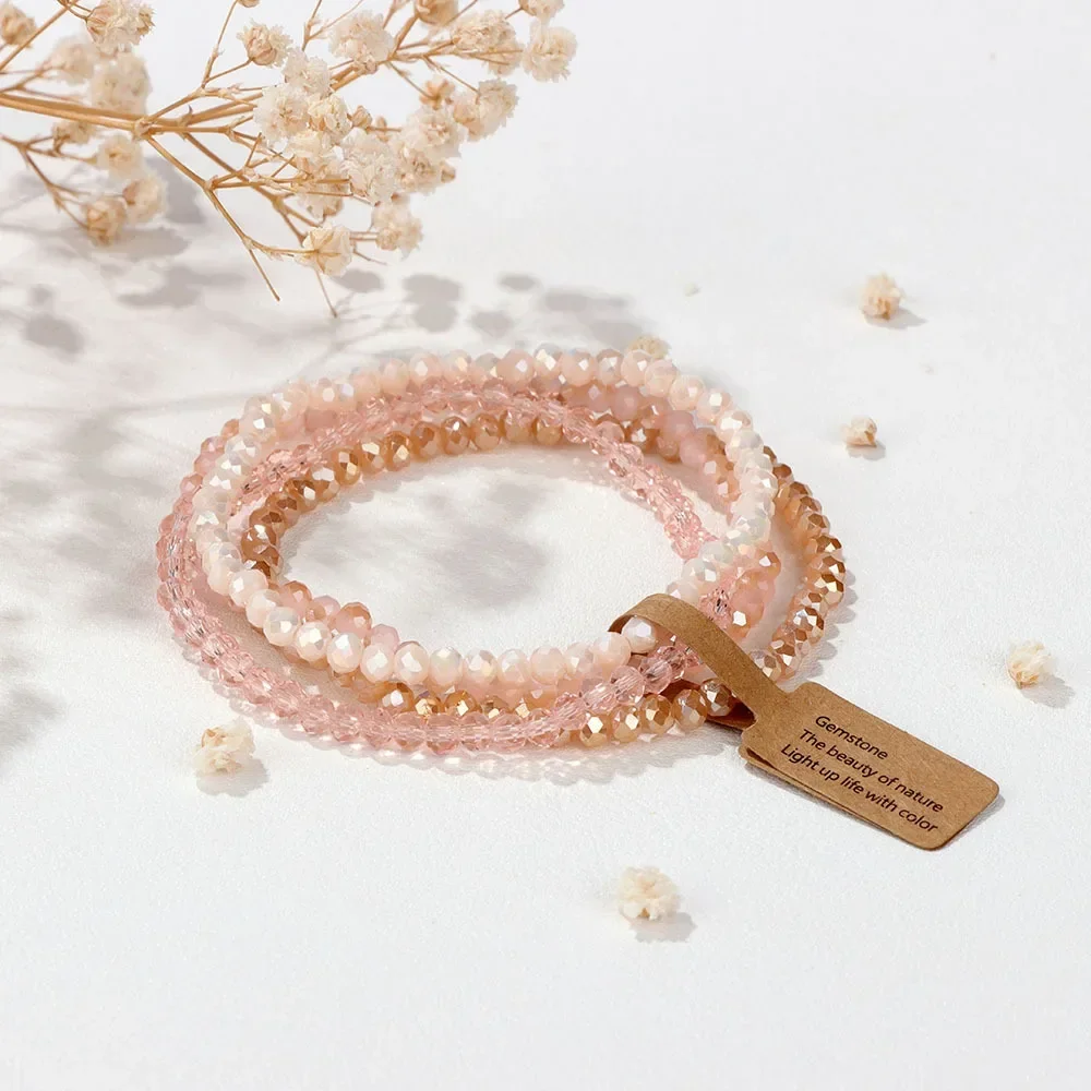 Faceted Glass Beads Stretch Bracelet 4 Pieces Set for Women Men Crystal Beads Elastic Rope Bracelet Handmade Jewelry