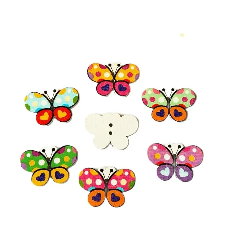 

50 шт./партия, деревянные пуговицы-бабочки с двумя отверстиями