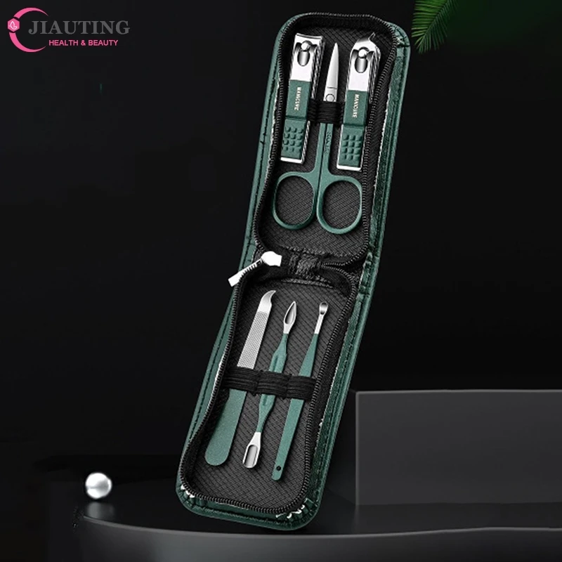 Portable Luxury Manicure Sets Pedicure Kits Bright Black Nail Clipper Set Personal Care Tools Eyebrow Scissors 6 Pcs