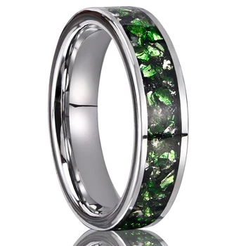 Tungsten Carbide Men's and Women's Rings 6mm with Green Gemstone Women's Wedding Bands Fashionable and Comfortable to Wear