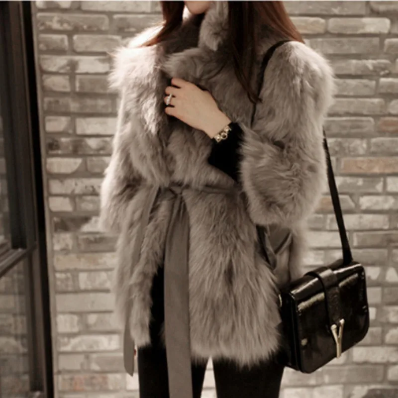 

New Women Winter Coat Warmth Jackets Artificial Fox Fur Collar Outerwear Ladies Fashion Solid Overcoat Sweet Streetwear M-2XL