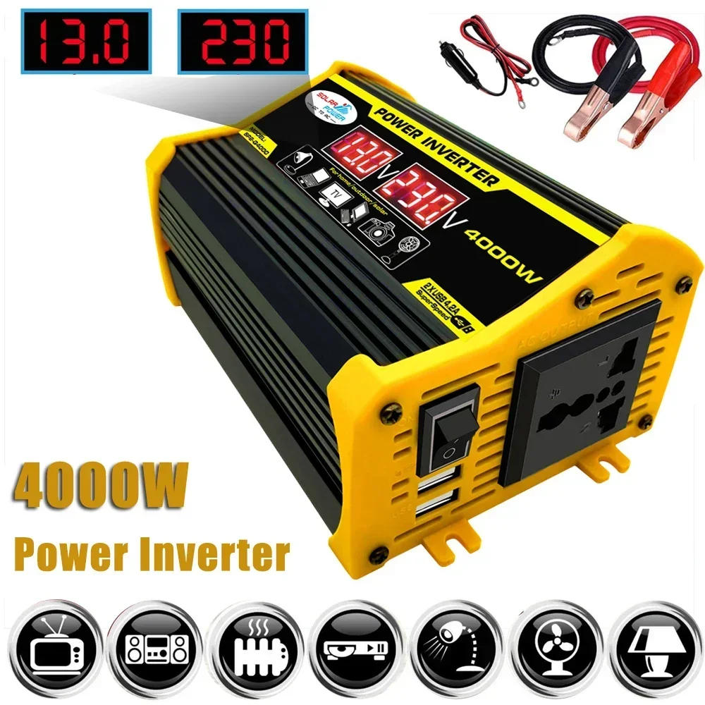 4000W Universal Power Inverter Modified Sine Wave 12V to 110V 220V Outdoor Electronic Charging Converter with 2 USB Fast Charge power inverter converter