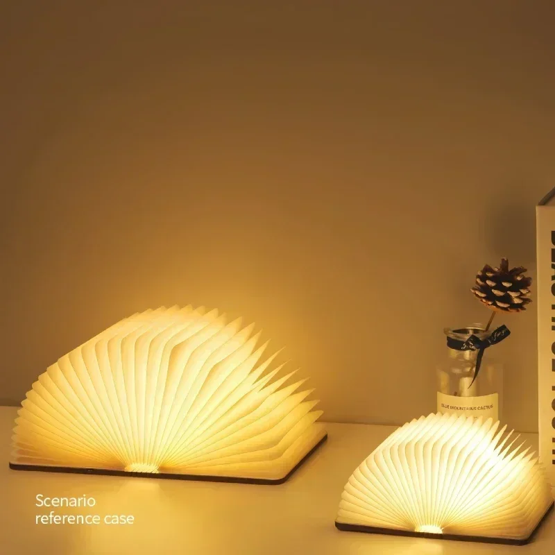 Creative Book Lamp Wooden Portable Night Light 3 Colors LED Foldable 5V USB Rechargeable Table Desk Light Home Decoration