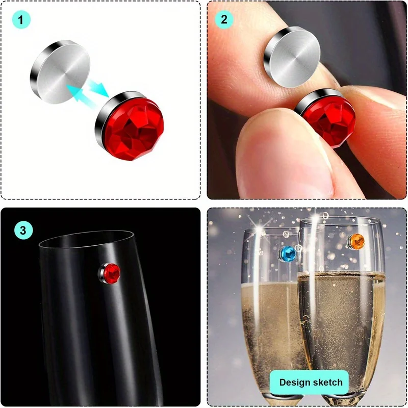 24 pcs/Pack Personalized Gem Hanger Wine Cup with Magnetic Ring Set Red Wine Cup Champagne Flute Cocktai,wine glass marker,wine glass decorations