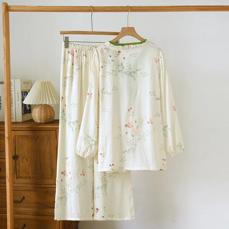 Neue Pyjamas Frau Baumwolle Nachtwäsche Set Lose Beiläufige Hause Tragen Kleidung Drucken Vintage Nachtwäsche Pijama Weibliche Schlafen Nachthemd – Detail 4