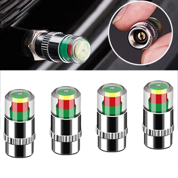 Indicatore di Pressione Pneumatici Auto con Allarme, Set da 4 Pezzi, Tappi Valvola con Manometro, Accessori Auto, Tappi Manometro Pressione Pneumatici Utili
