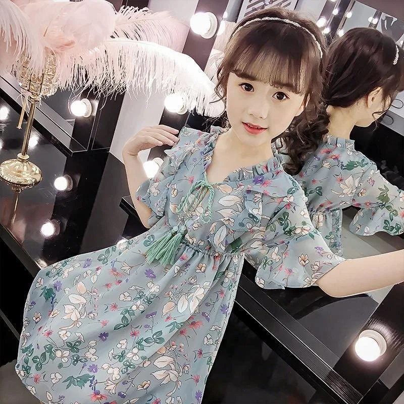 

Girl Summer Dresses Kids Clothes Children 9 12 Years Student Fashion Party Princess Dress Toddler Baby Wear Korea Fashion Style