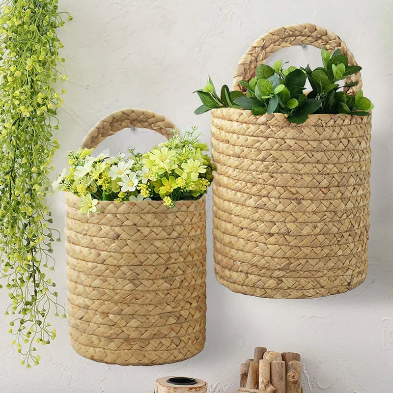 Woven Rattan Baskets For Planters Garden Wall Decoration Wall-mounted Storage Rack wicker planter hanging basket organizer