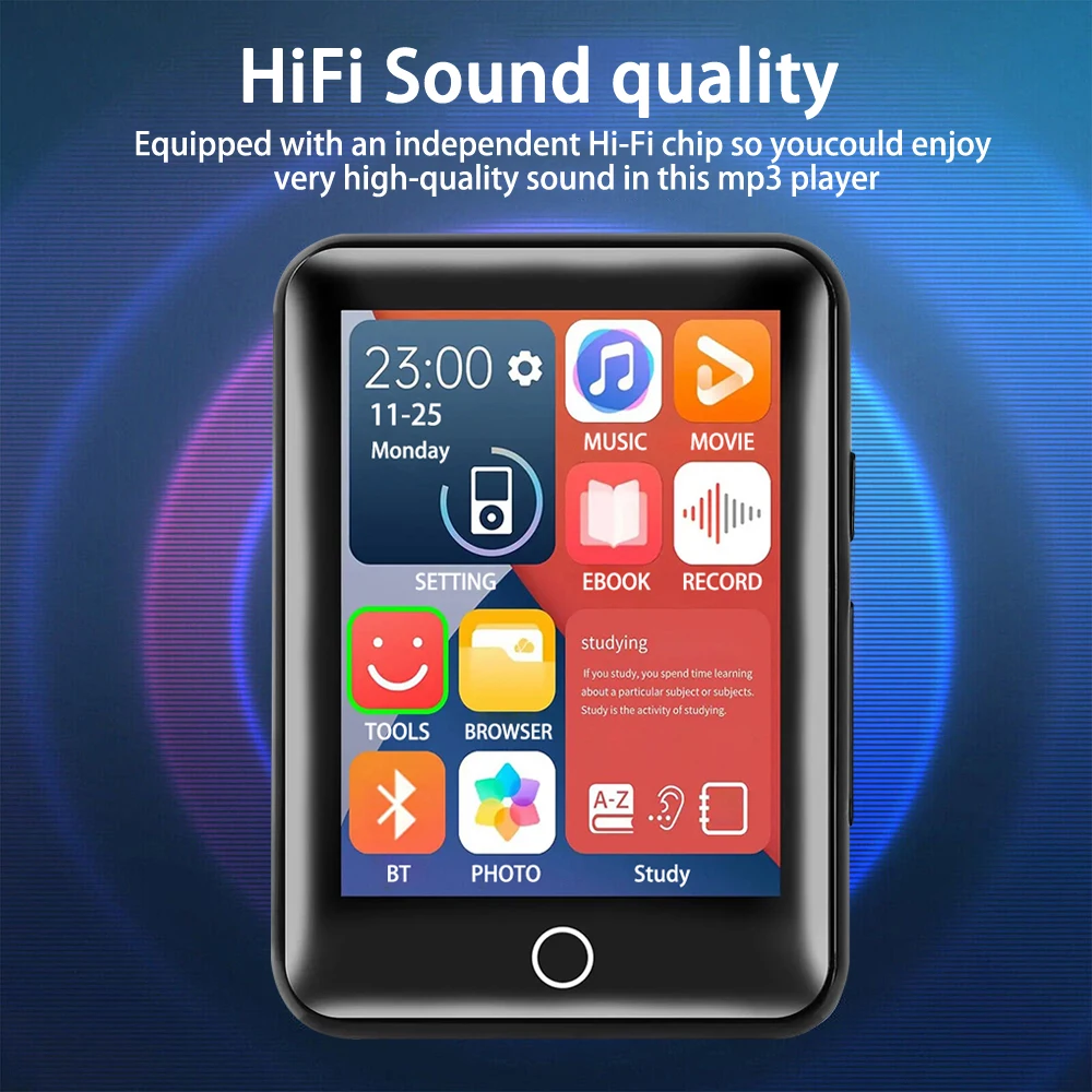 2.5'' MP3 Music Player Bluetooth 5.0 Full Screen External Playback Compact Portable Metal FM/E-book/Recorder music player,mini media player