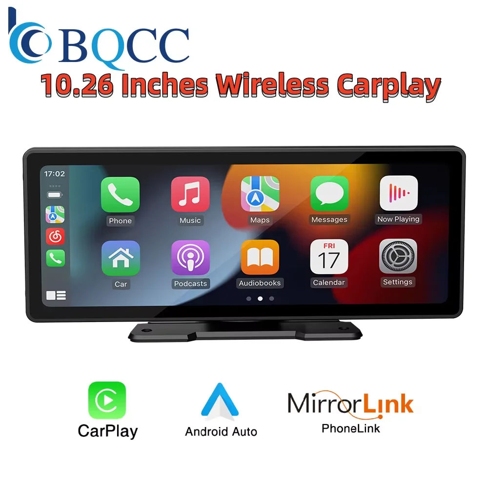BQCC Universal 10,26 ''Radio de coche reproductor de vídeo Multimedia inalámbrico Carplay/Android Auto/Mirrorlink BT AUX TF FM reproductor de coche 1