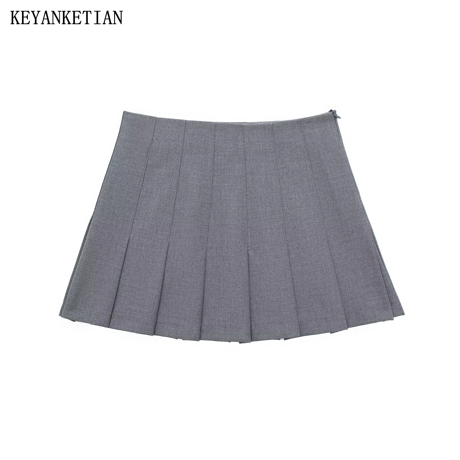

Новинка 2024, Женская юбка KEYANKETIAN с завышенной талией, на молнии сбоку, мини-юбка в стиле преппи, летняя облегающая трапециевидная юбка Y2K