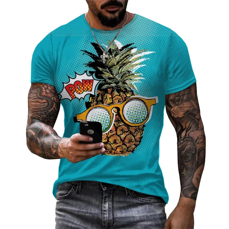 

Футболка мужская с 3D-принтом фруктов и ананасов, модная уличная одежда в стиле Харадзюку, Повседневная футболка оверсайз, смешной топ с графическим рисунком, на лето