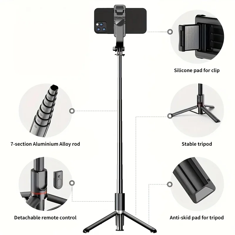 Retractable Selfie Stick Professional Ground Tripod with Wireless Remote Control360°Rotating Stable Anti-Shake Design