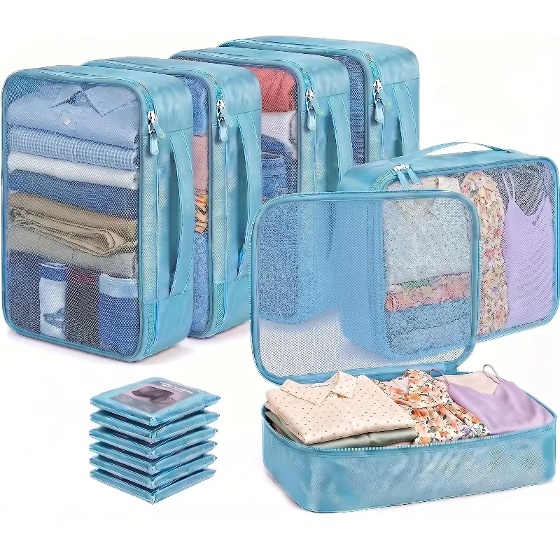 Foldable Travel Packing Cubes with Breathable Mesh Design - Lightweight Organizers