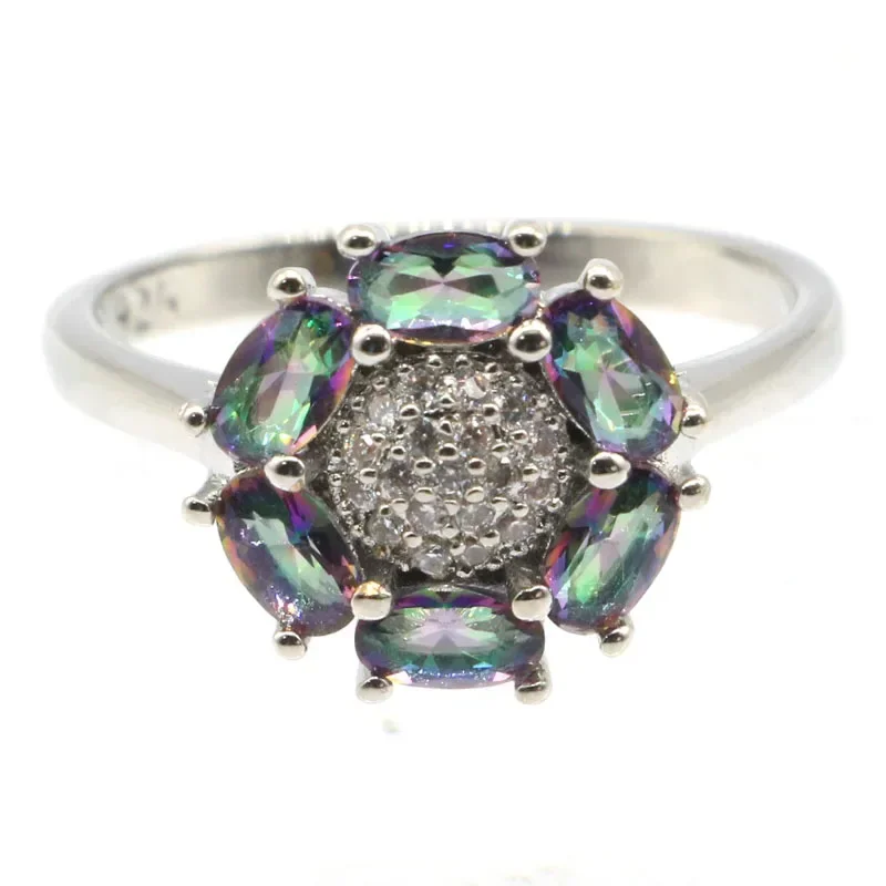 3g 925 SOLID STERLING SILVER Customized Rings Flowers Shape Mystic Topaz Amethyst Emerald Blood Ruby Many Sizes 5.5-10