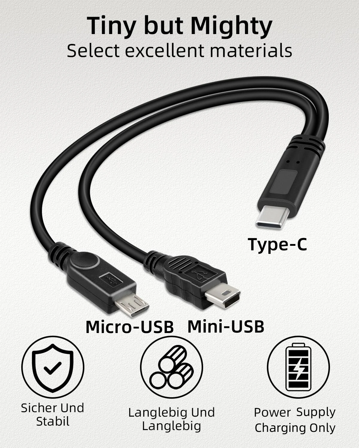 Compact USB-C Y Splitter Charging Cable - 2-in-1 Type C to Mini Micro Charge Cord