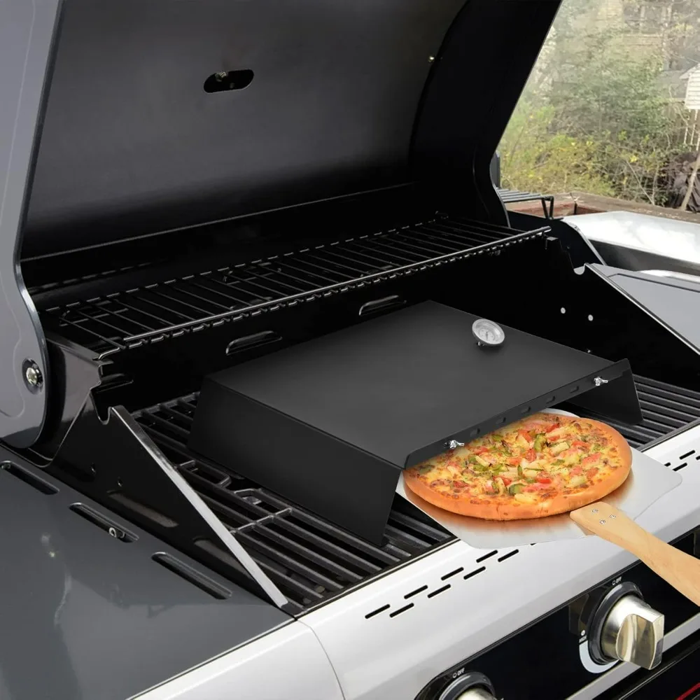 Universal Metal Pizza Oven Kit for Gas and Pellet Grills, Adjustable 20-30 Inch Width, with Grill Top for Baking Pizza