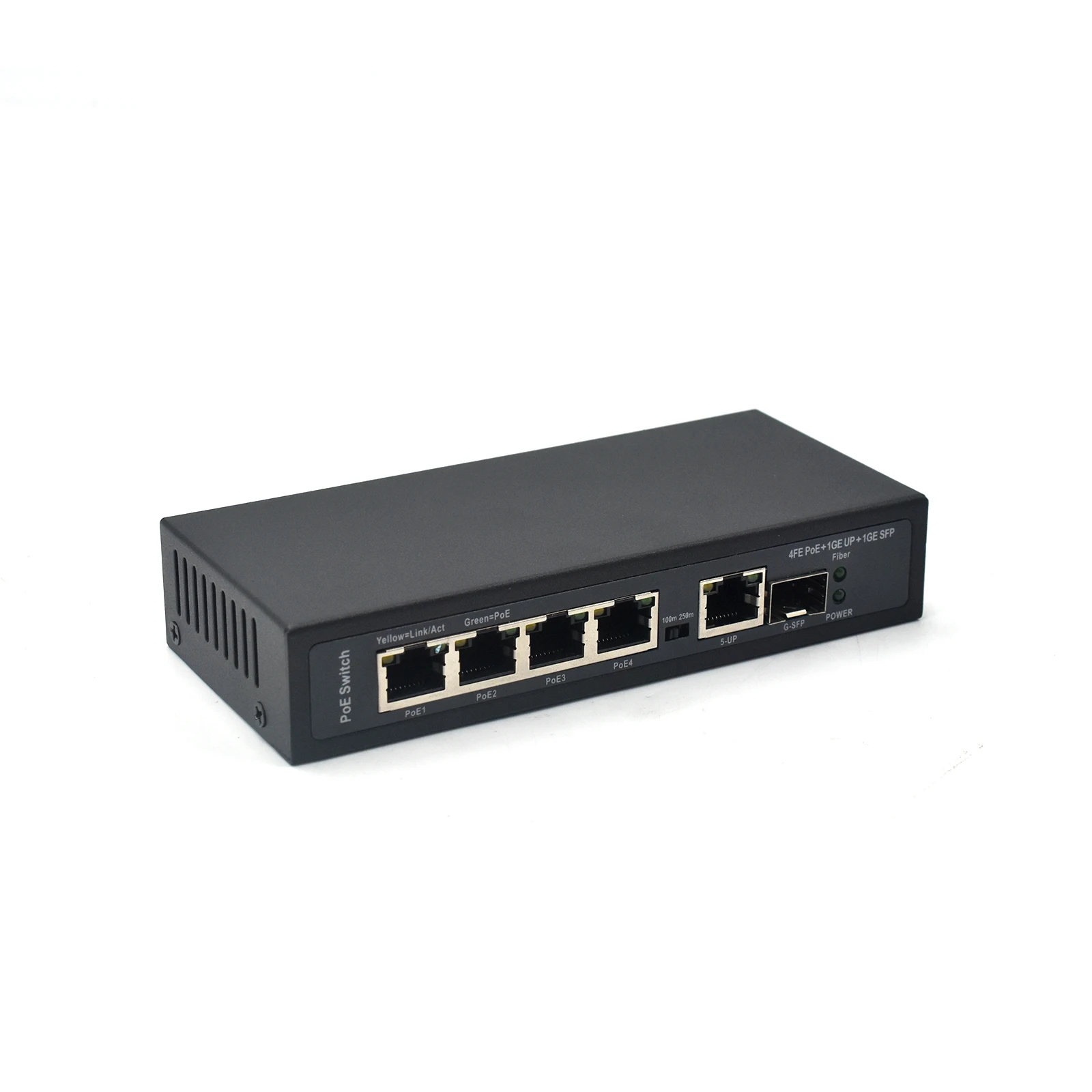 4FE PoE  + 1 Gigabit Uplink + 1 SFP Fiber Ports Support IEEE802.3af/at External Power 65W 4 Port POE Switch