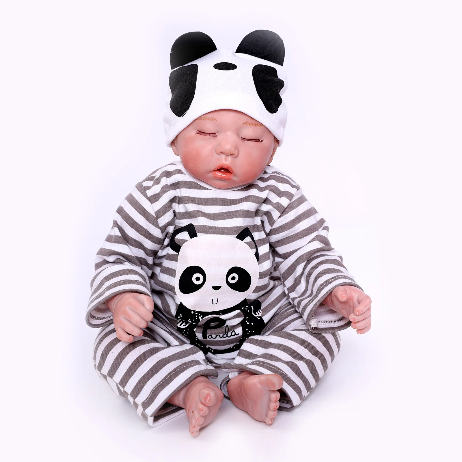 ZIYIUI 20 Inch 50 Cm Reborn Doll Cute Silicone Vinyl Closed Eyes Sleeping Boy Wearing Panda Pattern Clothes Handmade Gifts