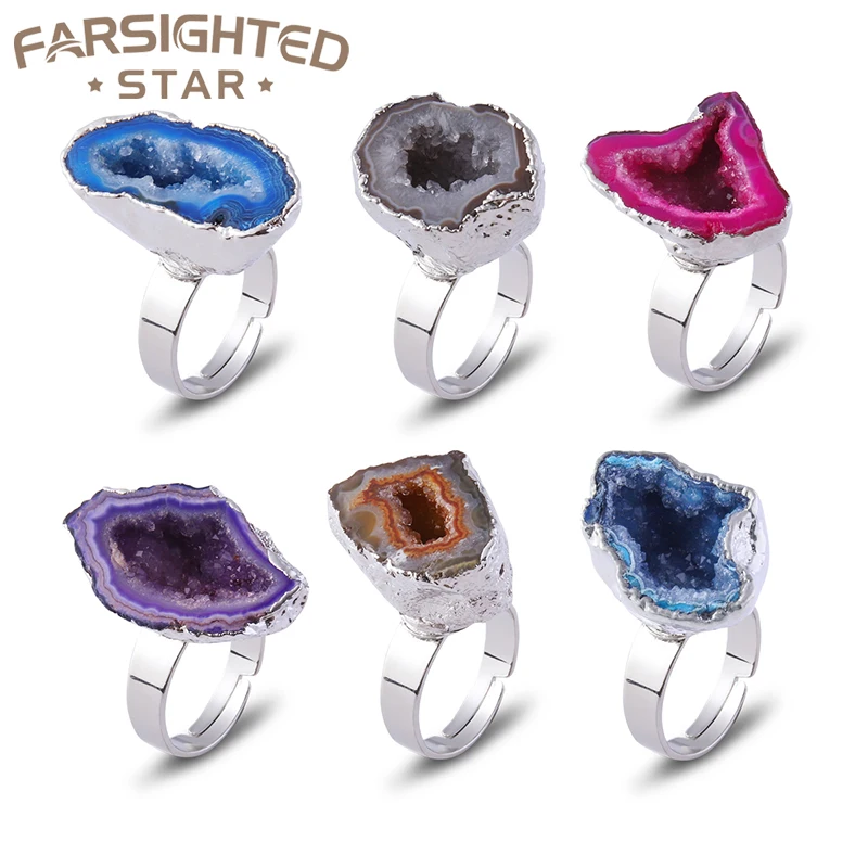 

Farsighte star Irregular natural stone ring hole open ladies blue crystal adjustable ring fashion jewelry