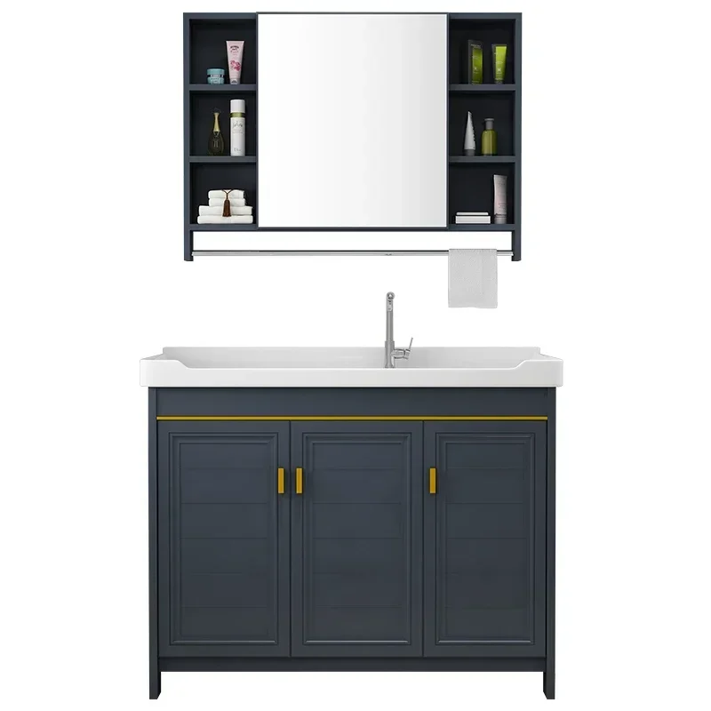 

Modern simple light luxury rock slab space aluminum bathroom cabinet combination washbasin